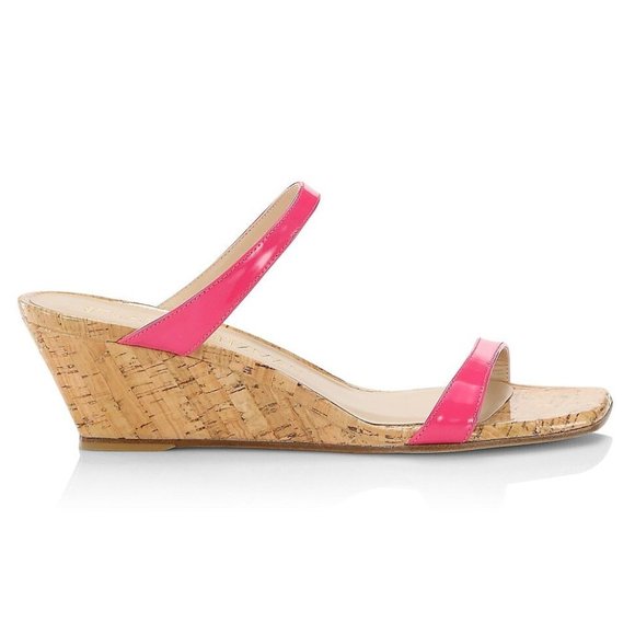 $450 Stuart Weitzman Aleena Wedge Slide Patent Cork mules magenta 10.5 (TC7) - Picture 1 of 7